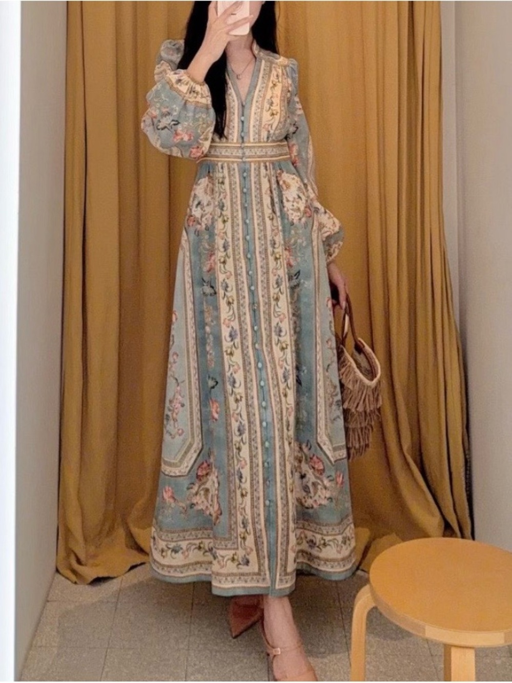 Zimmermann Bohemian Floral Maxi Dress in Sage Green
